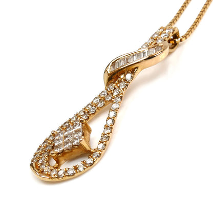 K18PG ピンクゴールド ネックレス ダイヤモンド0.50ct 3.4g ～45cm フリーチェーン レディース【中古】