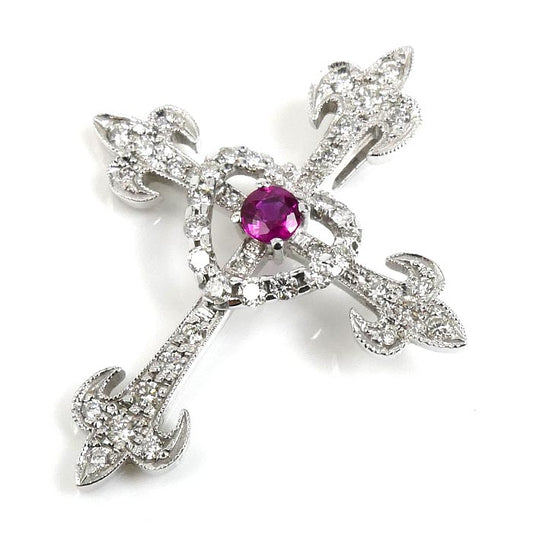 K18WG ホワイトゴールド ペンダントトップ ルビー0.181ct ダイヤモンド0.41ct 3.2g レディース【中古】