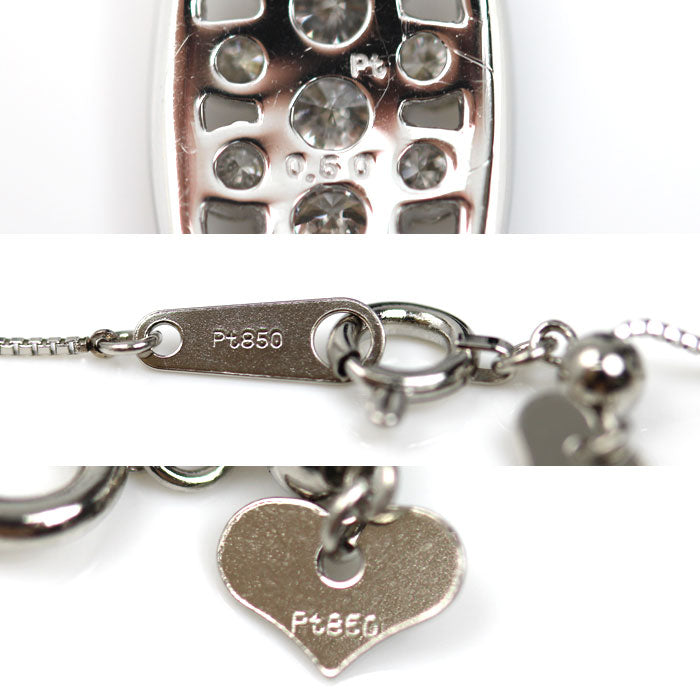 Pt850プラチナ ネックレス ダイヤモンド0.50ct 3.6g ～45cm フリーチェーン レディース【中古】