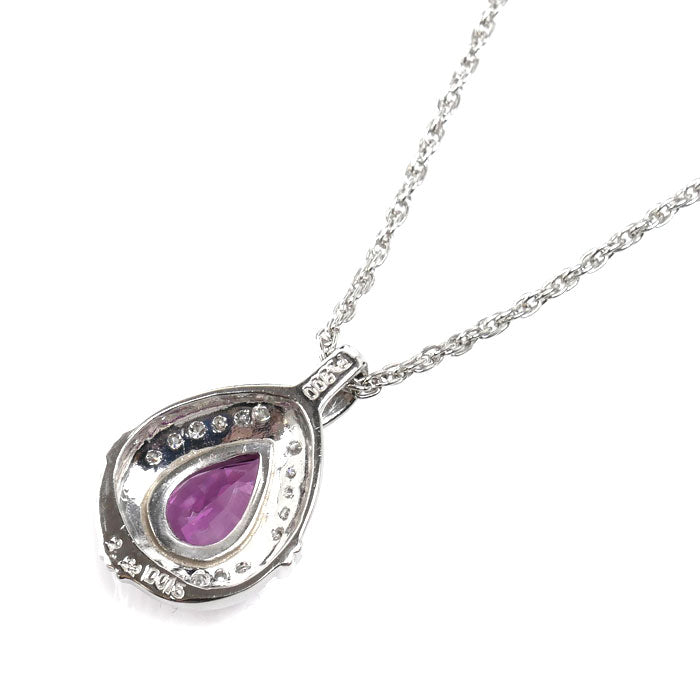 Pt900プラチナ Pt850プラチナ ネックレス ロードライトガーネット2.22ct ダイヤモンド0.15ct 8.1g 40cm レディース【中古】【美品】