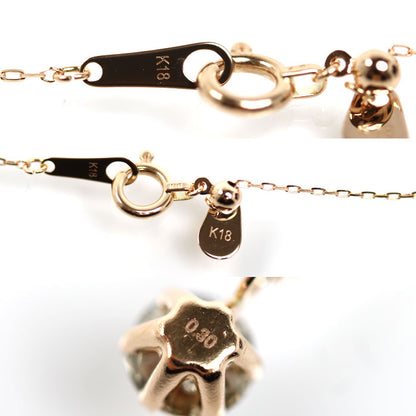 K18PG ピンクゴールド 一粒ダイヤ ネックレス ダイヤモンド0.30ct 0.8g ～45cm フリーチェーン レディース【中古】