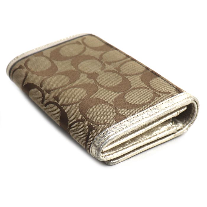 COACH コーチ レガシー シグネチャー コンパクトウォレット 二つ折り財布 ベージュ ゴールド 48465 レディース【中古】
