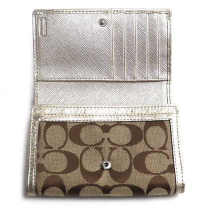 COACH コーチ レガシー シグネチャー コンパクトウォレット 二つ折り財布 ベージュ ゴールド 48465 レディース【中古】