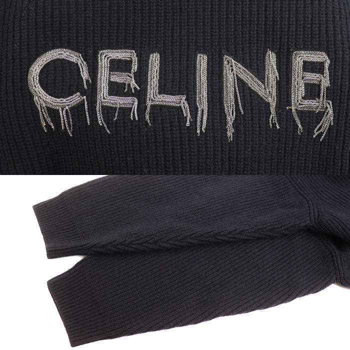 CELINE セリーヌ チェーン フーデッド セーター ブラック 2AG74430U L メンズ【中古】