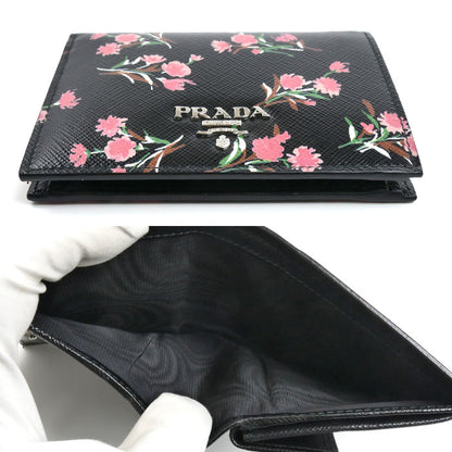 PRADA プラダ サフィアーノ フラワーブーケ 二つ折り財布 ブラック 1MV204 レディース【中古】