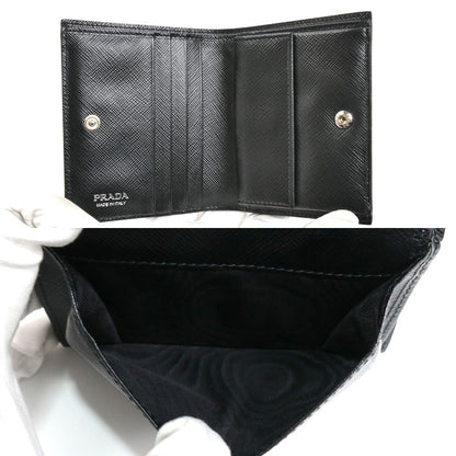 PRADA プラダ サフィアーノ フラワーブーケ 二つ折り財布 ブラック 1MV204 レディース【中古】