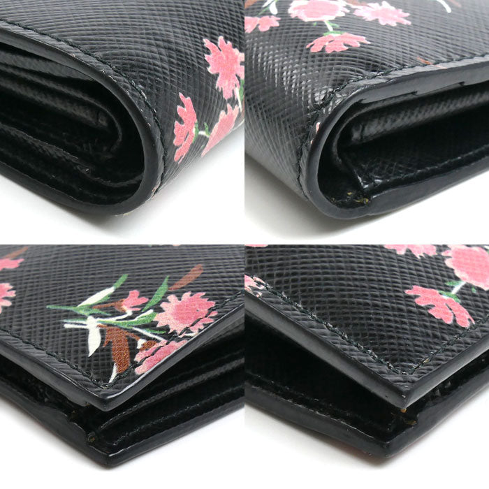 PRADA プラダ サフィアーノ フラワーブーケ 二つ折り財布 ブラック 1MV204 レディース【中古】