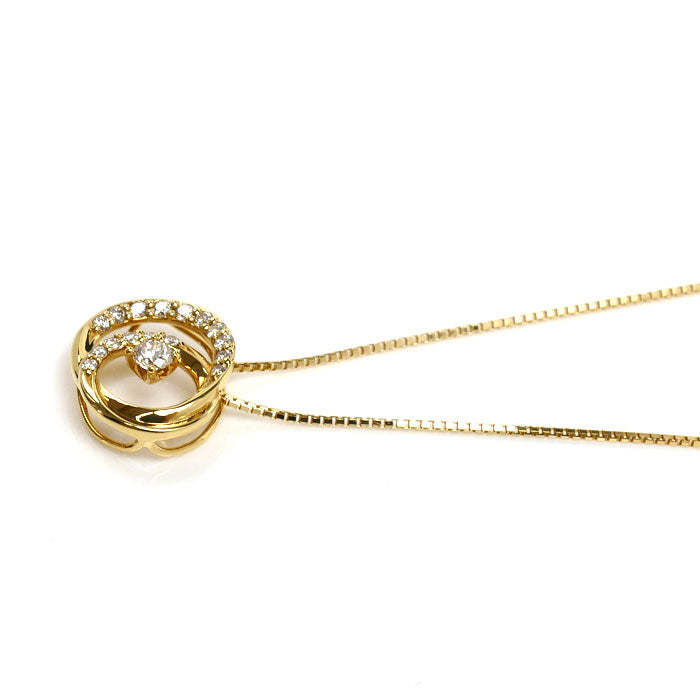 MEGURU K18YG イエローゴールド ネックレス ダイヤモンド0.10ct ダイヤモンド0.05ct 2.4g ～45cm フリーチェーン レディース【中古】【美品】