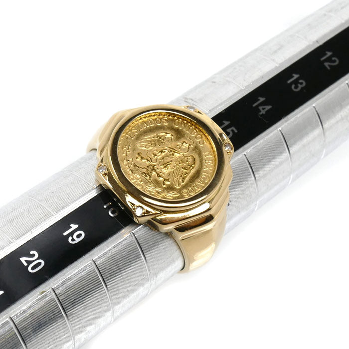 メキシコ金貨2ペソ K21.6/K18 リング・指輪 ダイヤモンド 17号 6.8g レディース【中古】