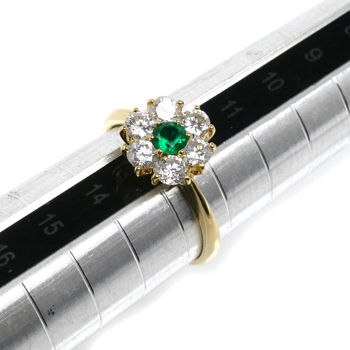 K18YG イエローゴールド リング・指輪 エメラルド0.17ct ダイヤモンド0.84ct 12.5号 2.7g レディース【中古】