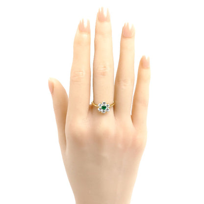 K18YG イエローゴールド リング・指輪 エメラルド0.17ct ダイヤモンド0.84ct 12.5号 2.7g レディース【中古】