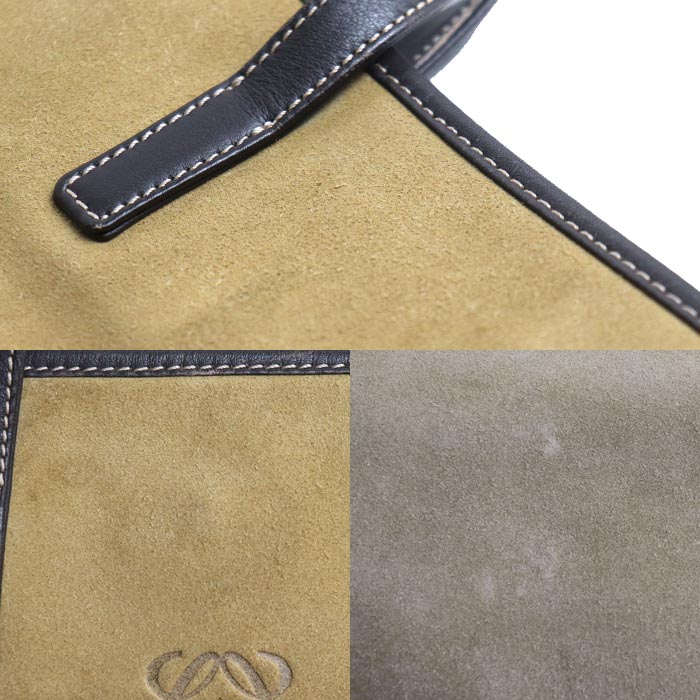 LOEWE ロエベ アナグラム スエード トートバッグ ベージュ ブラウン レディース【中古】