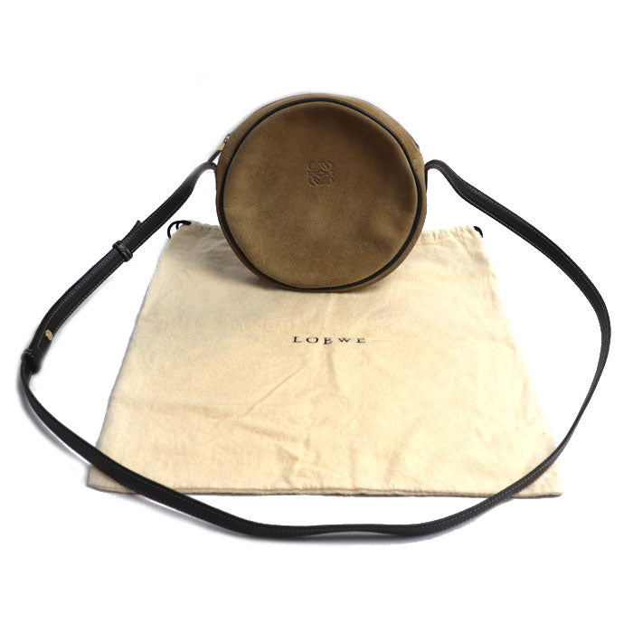 LOEWE ロエベ アナグラム スエード ラウンド ショルダーバッグ ベージュ レディース【中古】