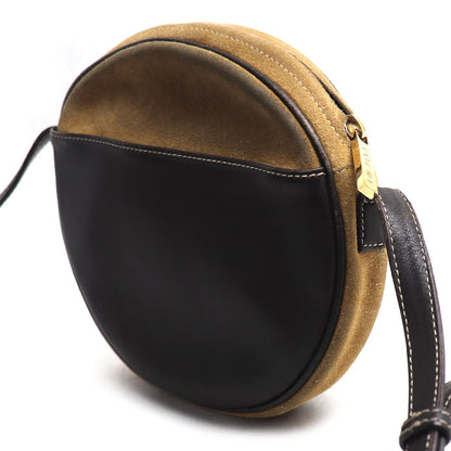 LOEWE ロエベ アナグラム スエード ラウンド ショルダーバッグ ベージュ レディース【中古】