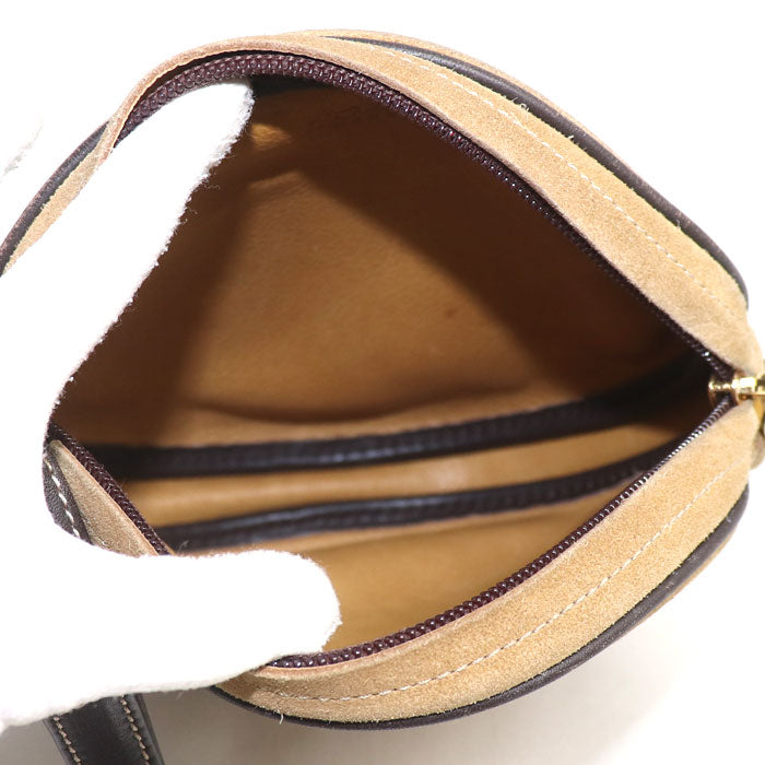 LOEWE ロエベ アナグラム スエード ラウンド ショルダーバッグ ベージュ レディース【中古】