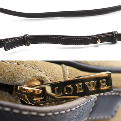 LOEWE ロエベ アナグラム スエード ラウンド ショルダーバッグ ベージュ レディース【中古】