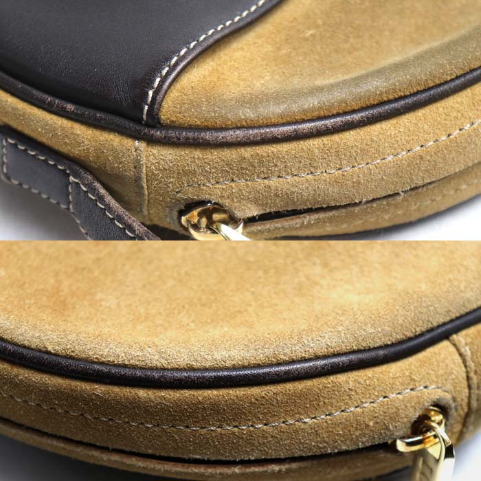 LOEWE ロエベ アナグラム スエード ラウンド ショルダーバッグ ベージュ レディース【中古】