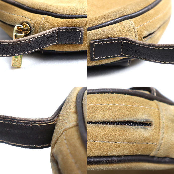 LOEWE ロエベ アナグラム スエード ラウンド ショルダーバッグ ベージュ レディース【中古】