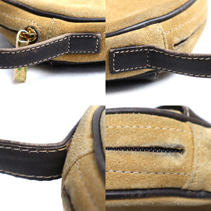LOEWE ロエベ アナグラム スエード ラウンド ショルダーバッグ ベージュ レディース【中古】