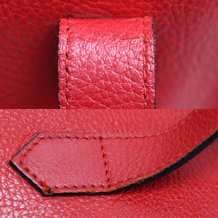 SAINT LAURENT サンローラン カサンドラ ロゴ ステッチ ラウンドトート トートバッグ レッド レディース【中古】