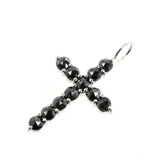 K18WG ホワイトゴールド クロス ペンダントトップ ブラックダイヤモンド1.10ct 1.5g レディース【中古】【美品】
