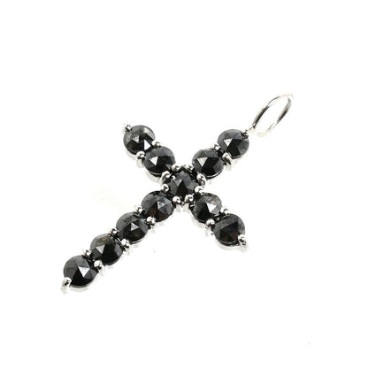 K18WG ホワイトゴールド クロス ペンダントトップ ブラックダイヤモンド1.10ct 1.5g レディース【中古】【美品】