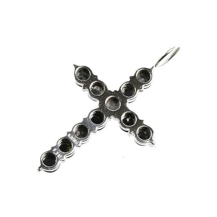 K18WG ホワイトゴールド クロス ペンダントトップ ブラックダイヤモンド1.10ct 1.5g レディース【中古】【美品】