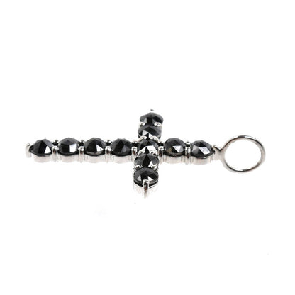 K18WG ホワイトゴールド クロス ペンダントトップ ブラックダイヤモンド1.10ct 1.5g レディース【中古】【美品】