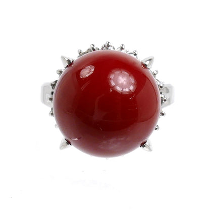 Pt900プラチナ リング・指輪 サンゴ約14mm ダイヤモンド0.24ct 12.5号 13.7g 血赤サンゴ レディース【中古】