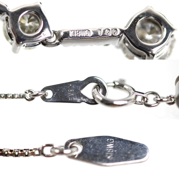 K18WG ホワイトゴールド ネックレス ダイヤモンド1.00ct 4.2g ～49cm フリーチェーン レディース【中古】