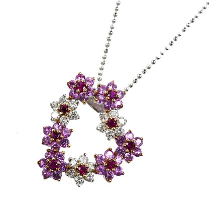 K18WG ホワイトゴールド ネックレス ルビー0.21ct サファイア0.82ct ダイヤモンド0.32ct 4.4g ～45cm フリーチェーン レディース【中古】