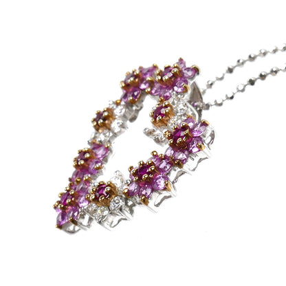 K18WG ホワイトゴールド ネックレス ルビー0.21ct サファイア0.82ct ダイヤモンド0.32ct 4.4g ～45cm フリーチェーン レディース【中古】
