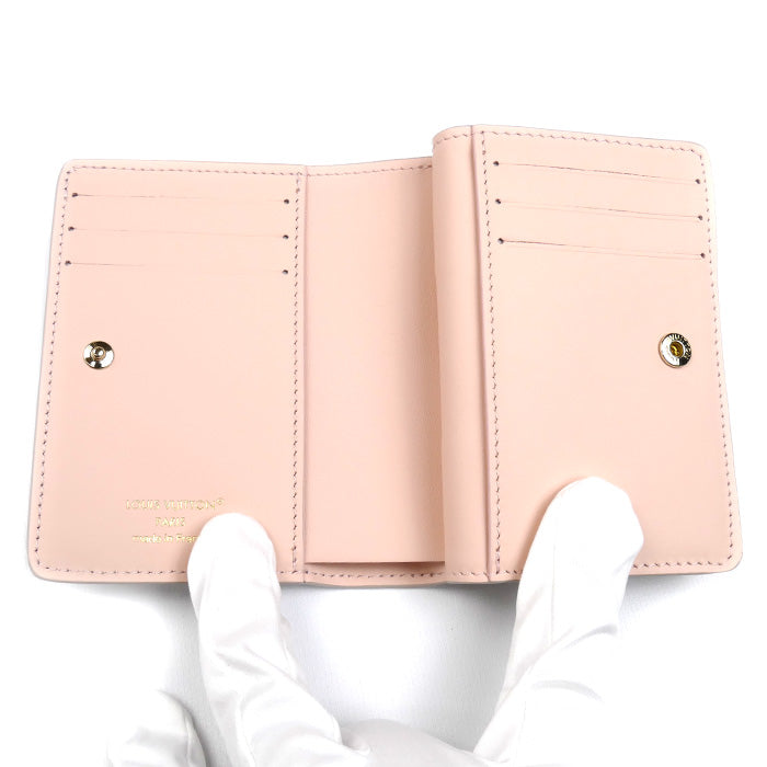 LOUIS VUITTON ルイ・ヴィトン ポルトフォイユクレア 二つ折り財布 マヒナ グレージュ/ピンク M13470 ICチップ レディース【中古】【美品】