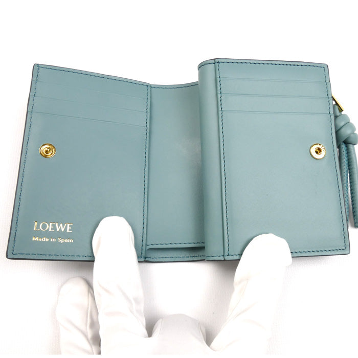LOEWE ロエベ ノットコンパクトウォレット 二つ折り財布 ベチバー/ウォーター CEM1NCWX01 レディース【中古】