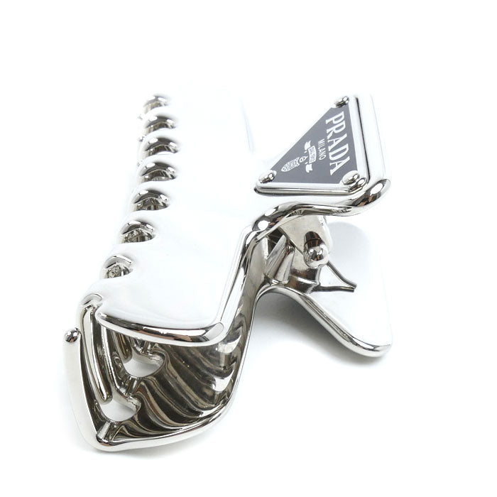 PRADA プラダ トライアングルロゴ メタルクリップ ヘアクリップ シルバー 1IF103_2BA6_F0276 レディース【中古】