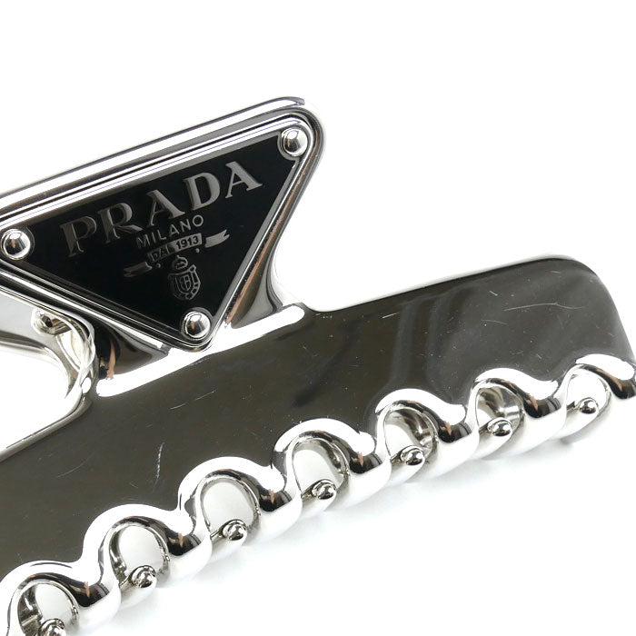 PRADA プラダ トライアングルロゴ メタルクリップ ヘアクリップ シルバー 1IF103_2BA6_F0276 レディース【中古】