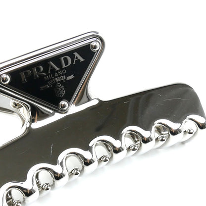 PRADA プラダ トライアングルロゴ メタルクリップ ヘアクリップ シルバー 1IF103_2BA6_F0276 レディース【中古】