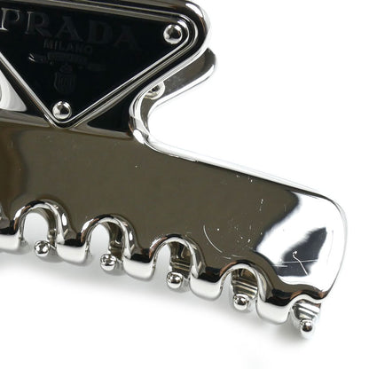 PRADA プラダ トライアングルロゴ メタルクリップ ヘアクリップ シルバー 1IF103_2BA6_F0276 レディース【中古】