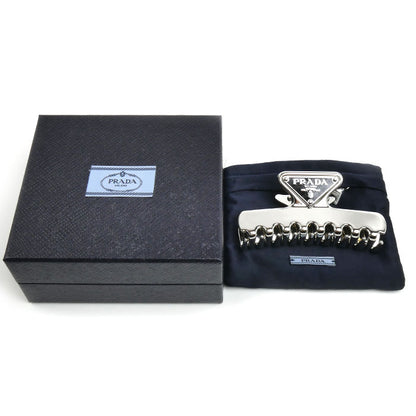 PRADA プラダ トライアングルロゴ メタルクリップ ヘアクリップ シルバー 1IF103_2BA6_F0276 レディース【中古】