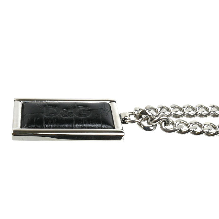 DOLCE&GABBANA ドルチェアンドガッバーナ ロゴ レザー プレート ネックレス DJ0564 80.1g 58cm メンズ【中古】【美品】