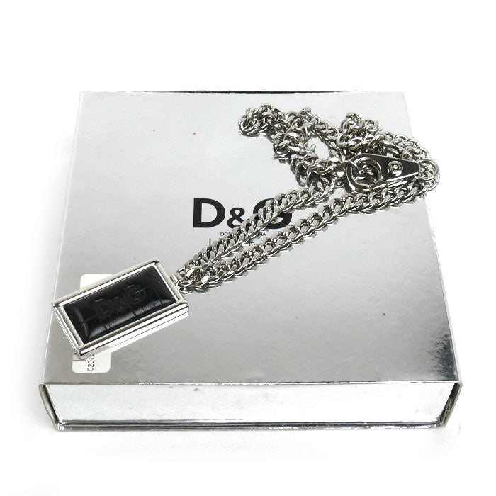 DOLCE&GABBANA ドルチェアンドガッバーナ ロゴ レザー プレート ネックレス DJ0564 80.1g 58cm メンズ【中古】【美品】