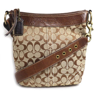 COACH コーチ シグネチャー ミディアム ダッフル ショルダーバッグ ベージュ/ブラウン 10403 レディース【中古】