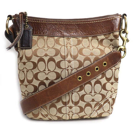 COACH コーチ シグネチャー ミディアム ダッフル ショルダーバッグ ベージュ/ブラウン 10403 レディース【中古】