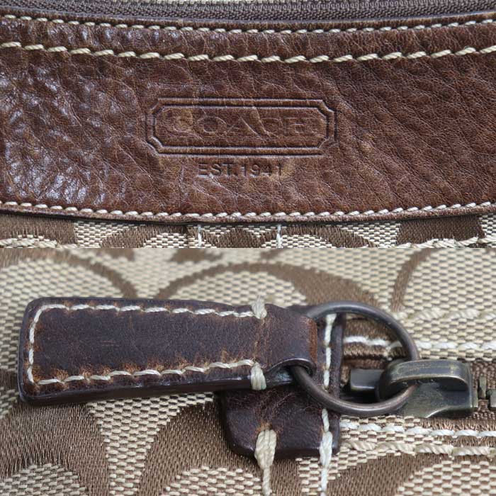 COACH コーチ シグネチャー ミディアム ダッフル ショルダーバッグ ベージュ/ブラウン 10403 レディース【中古】