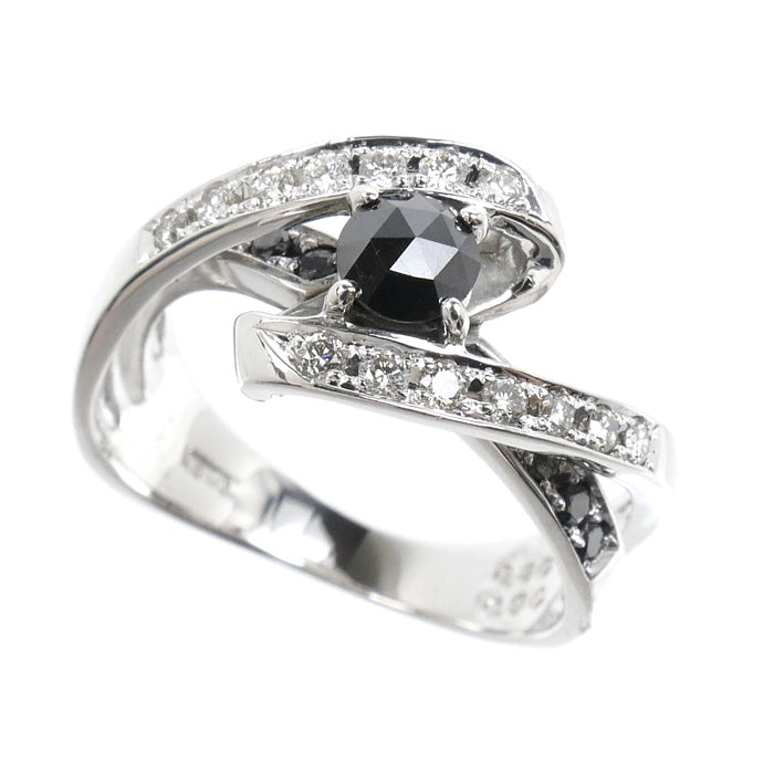 K18WG ホワイトゴールド リング・指輪 ブラックダイヤモンド0.30ct ダイヤモンド0.34ct 11.5号 5.5g レディース【中古】【美品】
