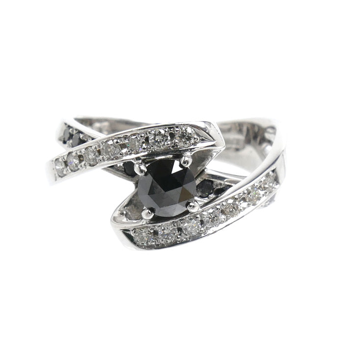 K18WG ホワイトゴールド リング・指輪 ブラックダイヤモンド0.30ct ダイヤモンド0.34ct 11.5号 5.5g レディース【中古】【美品】