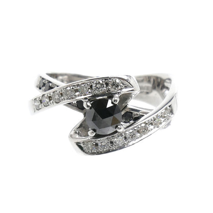 K18WG ホワイトゴールド リング・指輪 ブラックダイヤモンド0.30ct ダイヤモンド0.34ct 11.5号 5.5g レディース【中古】【美品】