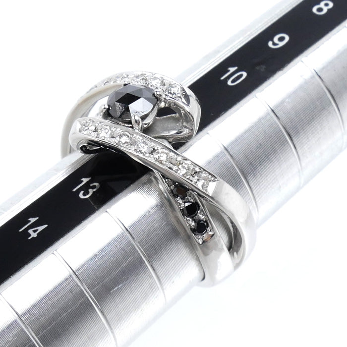 K18WG ホワイトゴールド リング・指輪 ブラックダイヤモンド0.30ct ダイヤモンド0.34ct 11.5号 5.5g レディース【中古】【美品】