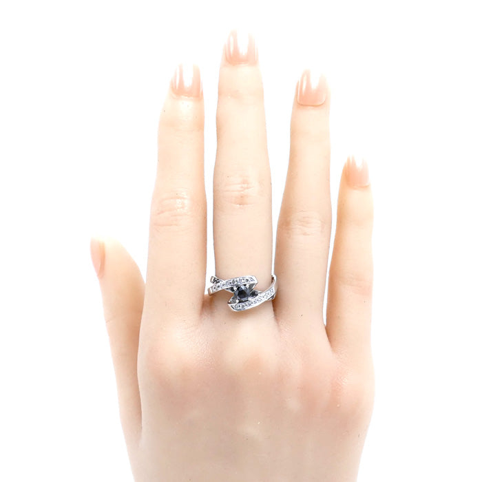K18WG ホワイトゴールド リング・指輪 ブラックダイヤモンド0.30ct ダイヤモンド0.34ct 11.5号 5.5g レディース【中古】【美品】