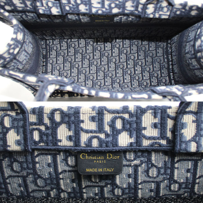 Dior ディオール オブリーク エンブロイダリー ブックトート ミディアム トートバッグ ネイビー M1296ZRIW_M828 レディース【中古】
